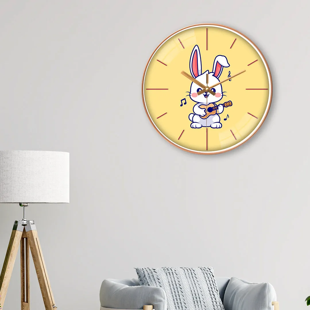 Baby rabbit play guitar wall clock