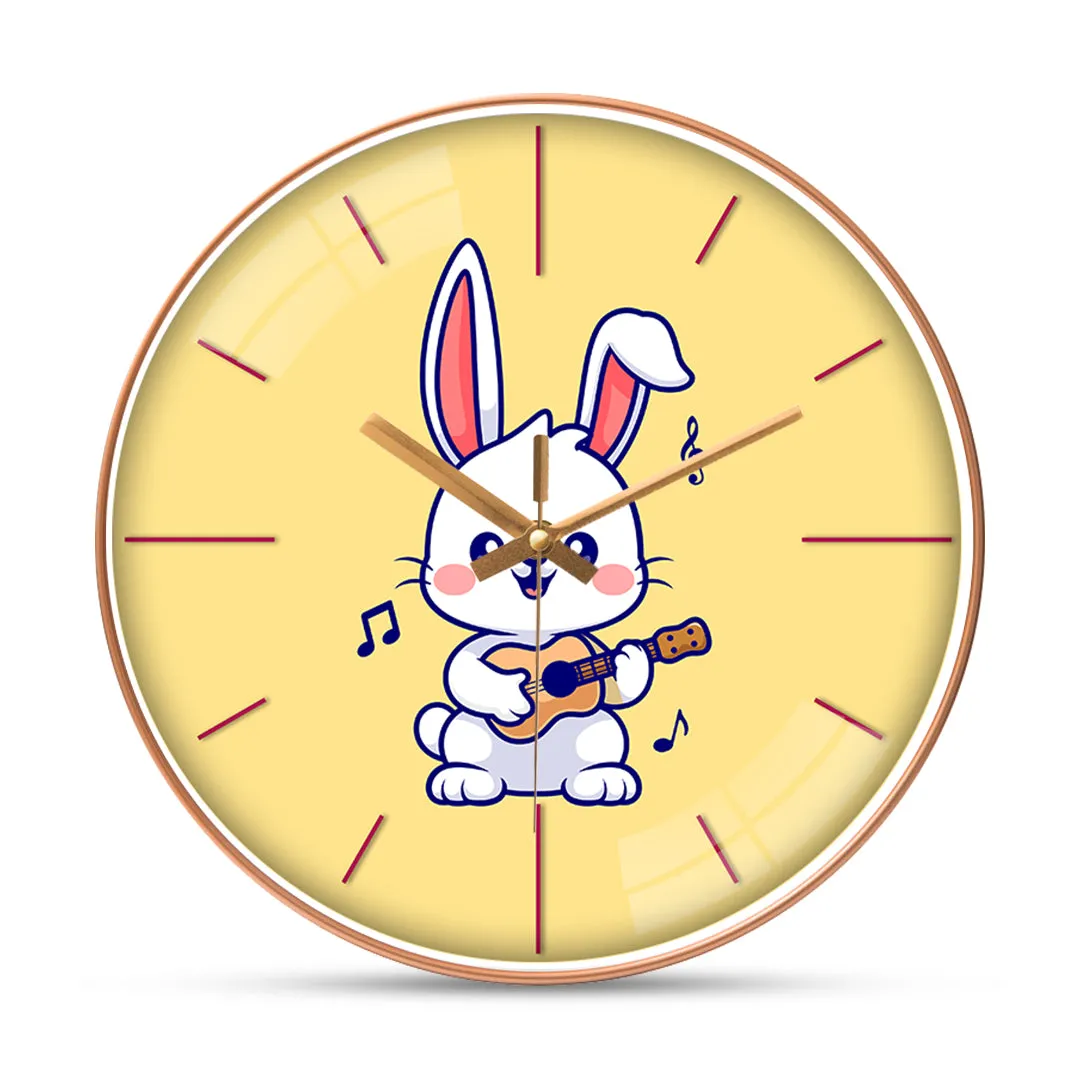 Baby rabbit play guitar wall clock