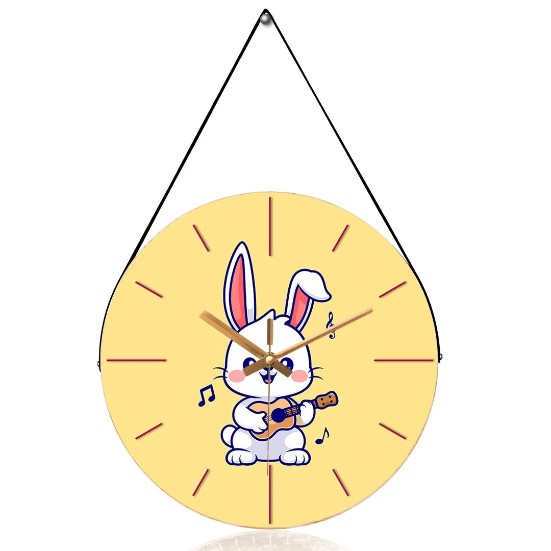 Baby rabbit play guitar wall clock