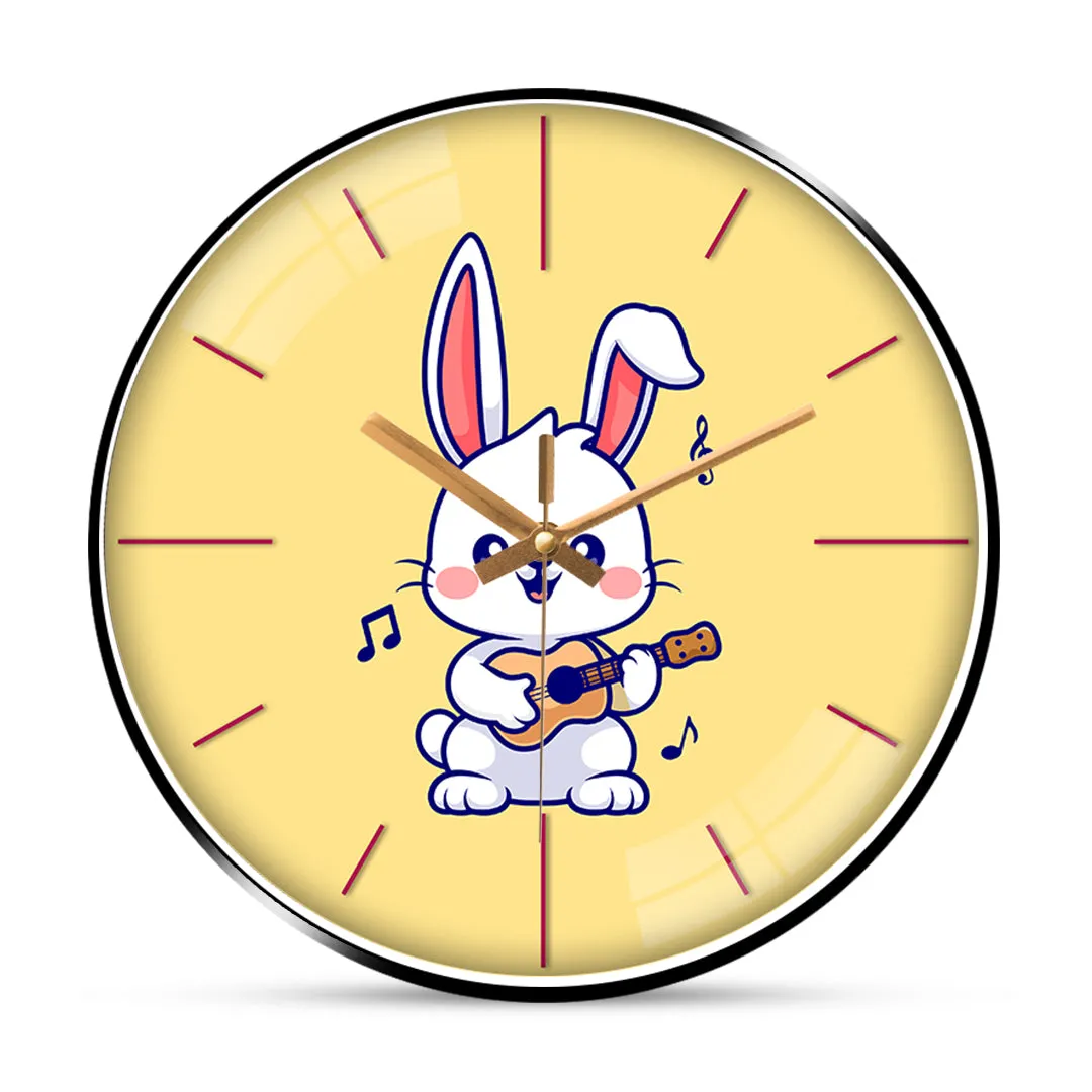 Baby rabbit play guitar wall clock