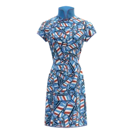 【BARBER TWIRL】100% Silk Cheongsam (Cap Sleeve) (香港經典) (轉轉燈) (紅白藍)