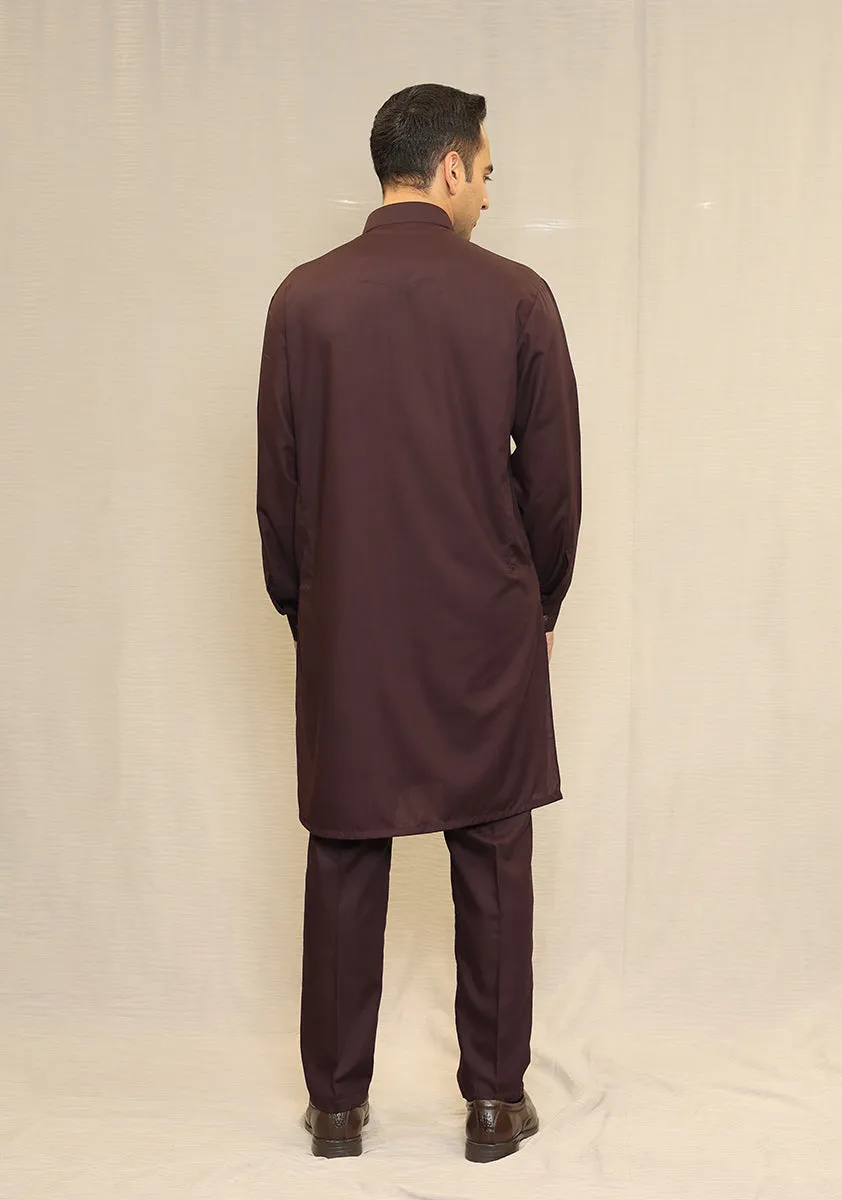 Basic Poly Viscose Wine Tasting Slim Fit Suit