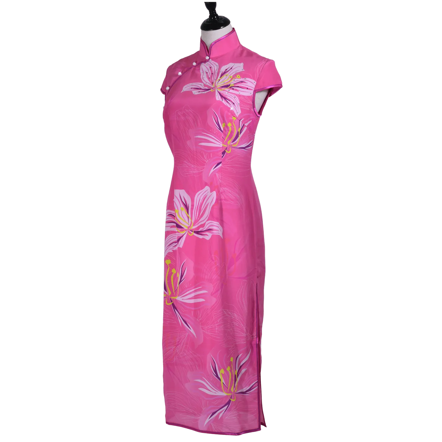 【BAUHINIA】100% Silk Crystal Cheongsam (Cap Sleeve)