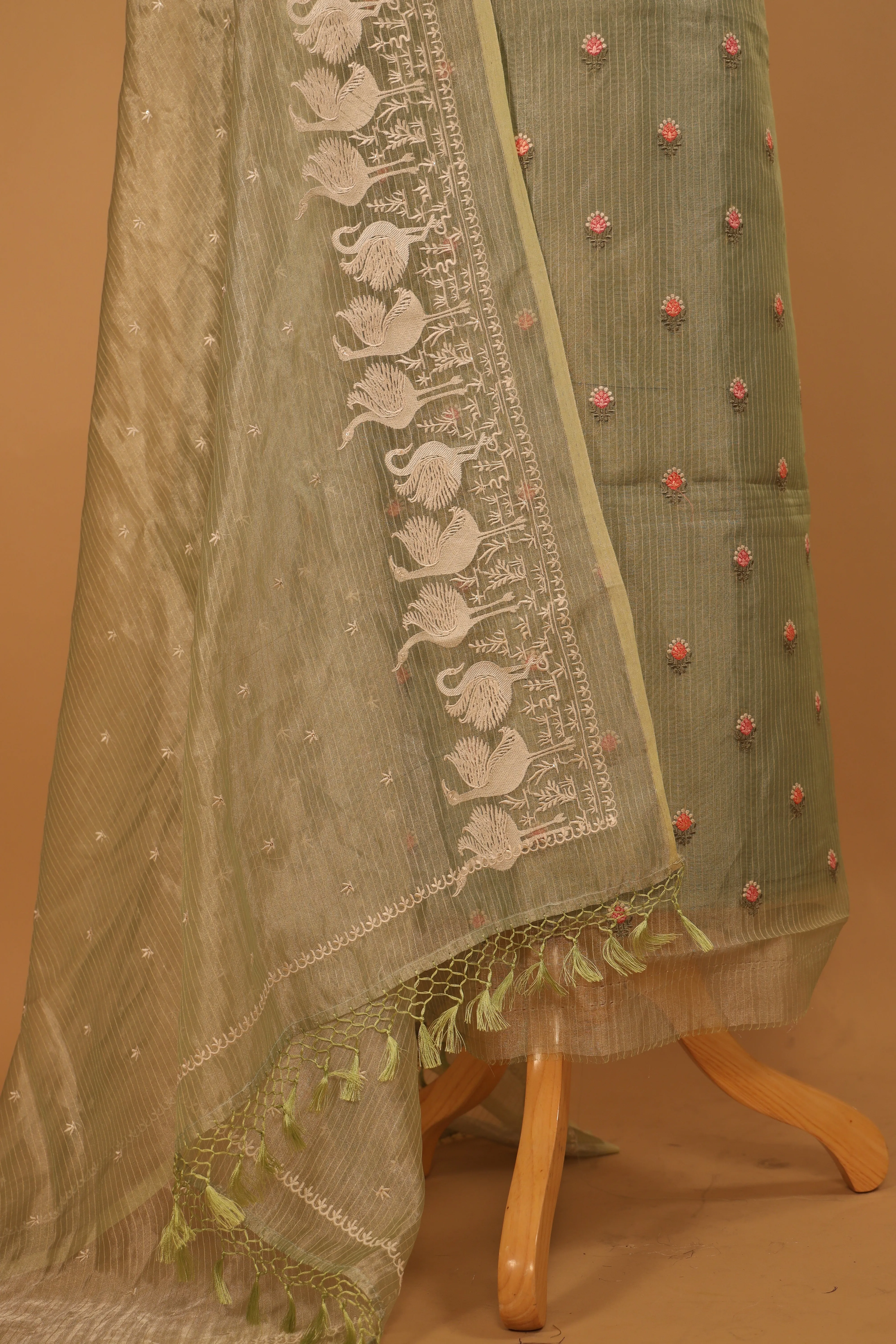 Beautiful Pure Tissue Embroidered Green Suit Dupatta