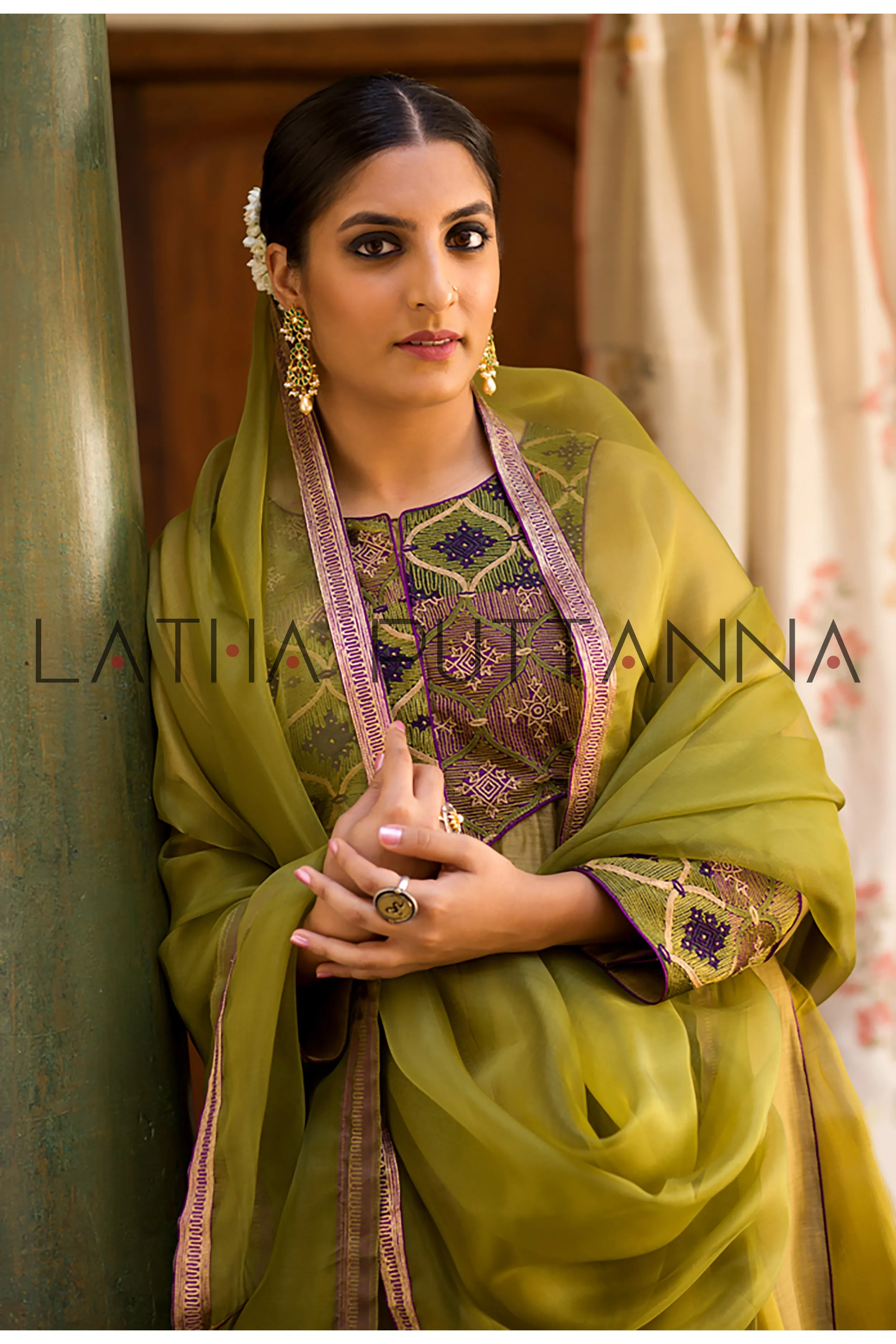 Beige and green salwar