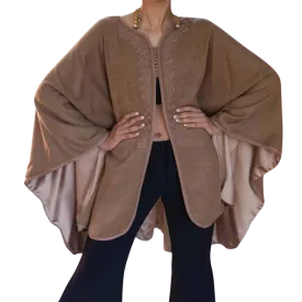 Beige Embroidred wool and cashmere cape