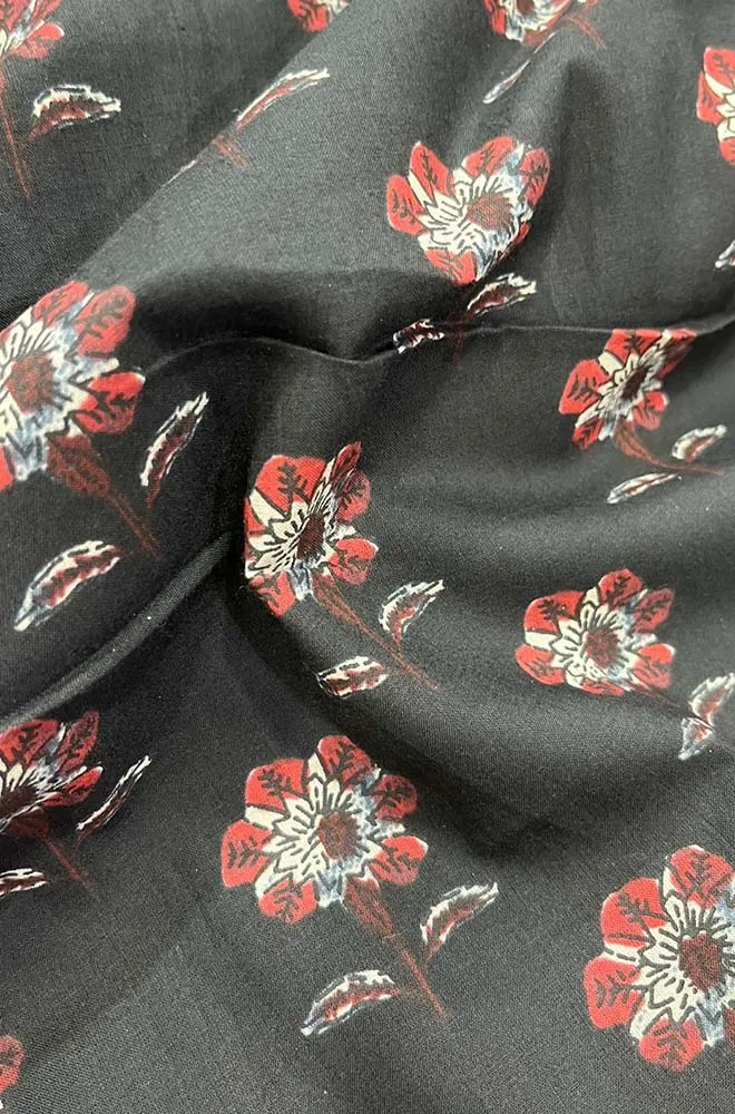 Black Block Printed Cotton Fabric ( 1 Mtr )