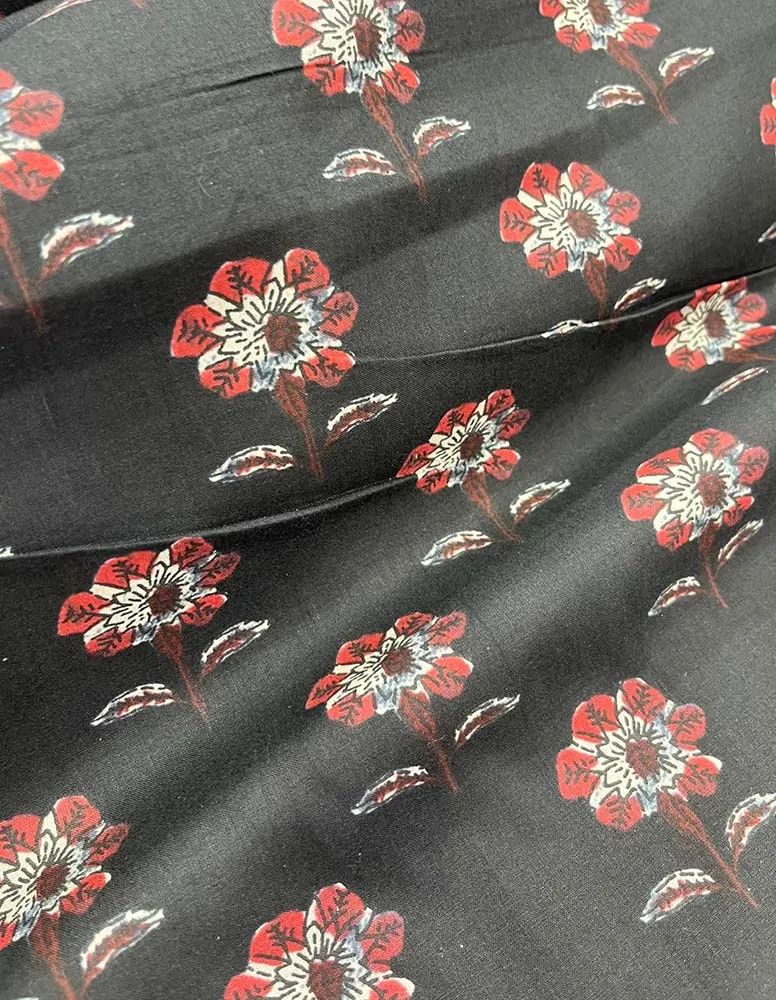 Black Block Printed Cotton Fabric ( 1 Mtr )