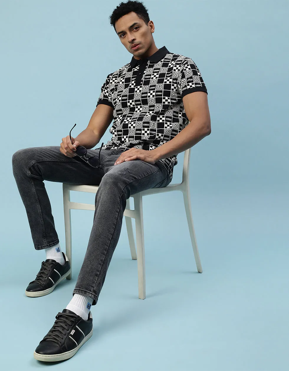 Black Box All Over Geometric Printed Polo T-shirt