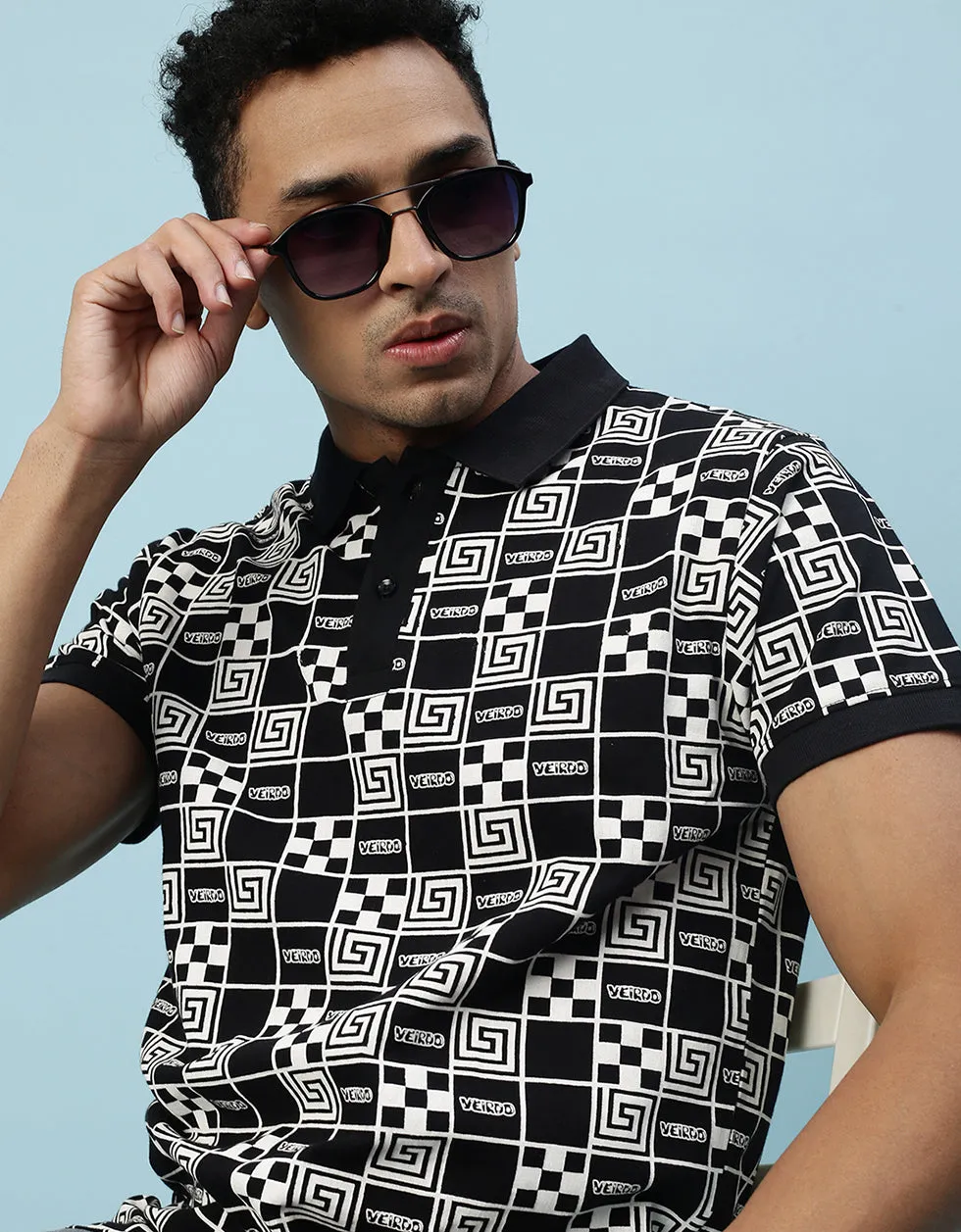 Black Box All Over Geometric Printed Polo T-shirt