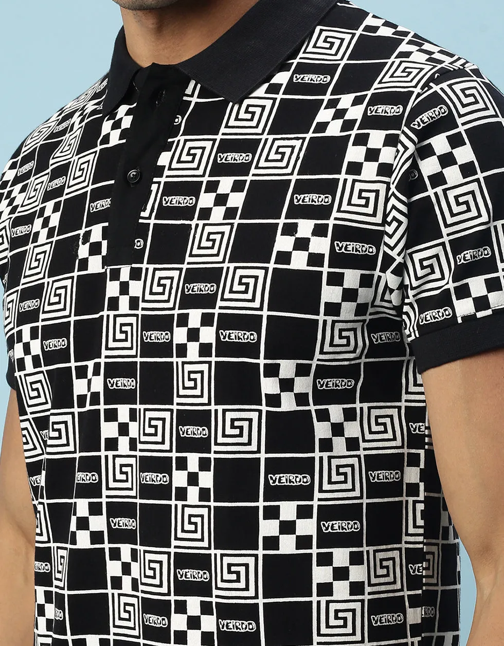 Black Box All Over Geometric Printed Polo T-shirt