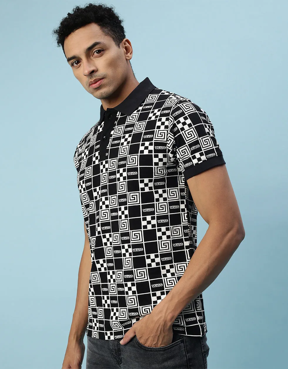 Black Box All Over Geometric Printed Polo T-shirt