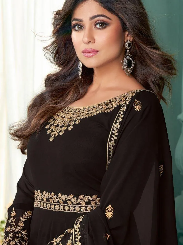 Black Embroidered Georgette Anarkali Gowns - Rent