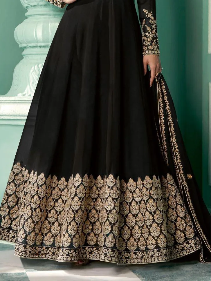 Black Embroidered Georgette Anarkali Gowns - Rent