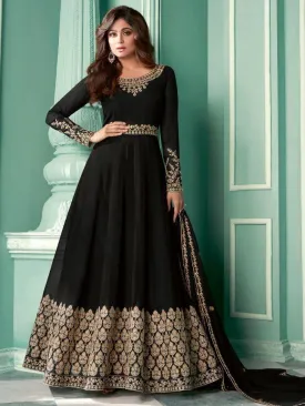 Black Embroidered Georgette Anarkali Gowns - Rent