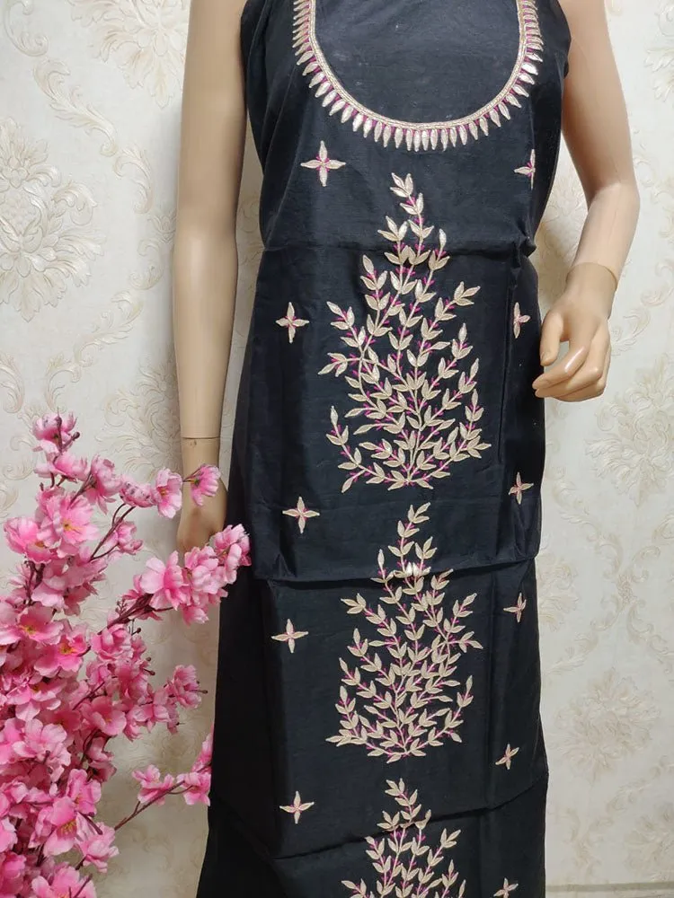 Black Gota Patti Chanderi Silk Unstitched Kurti