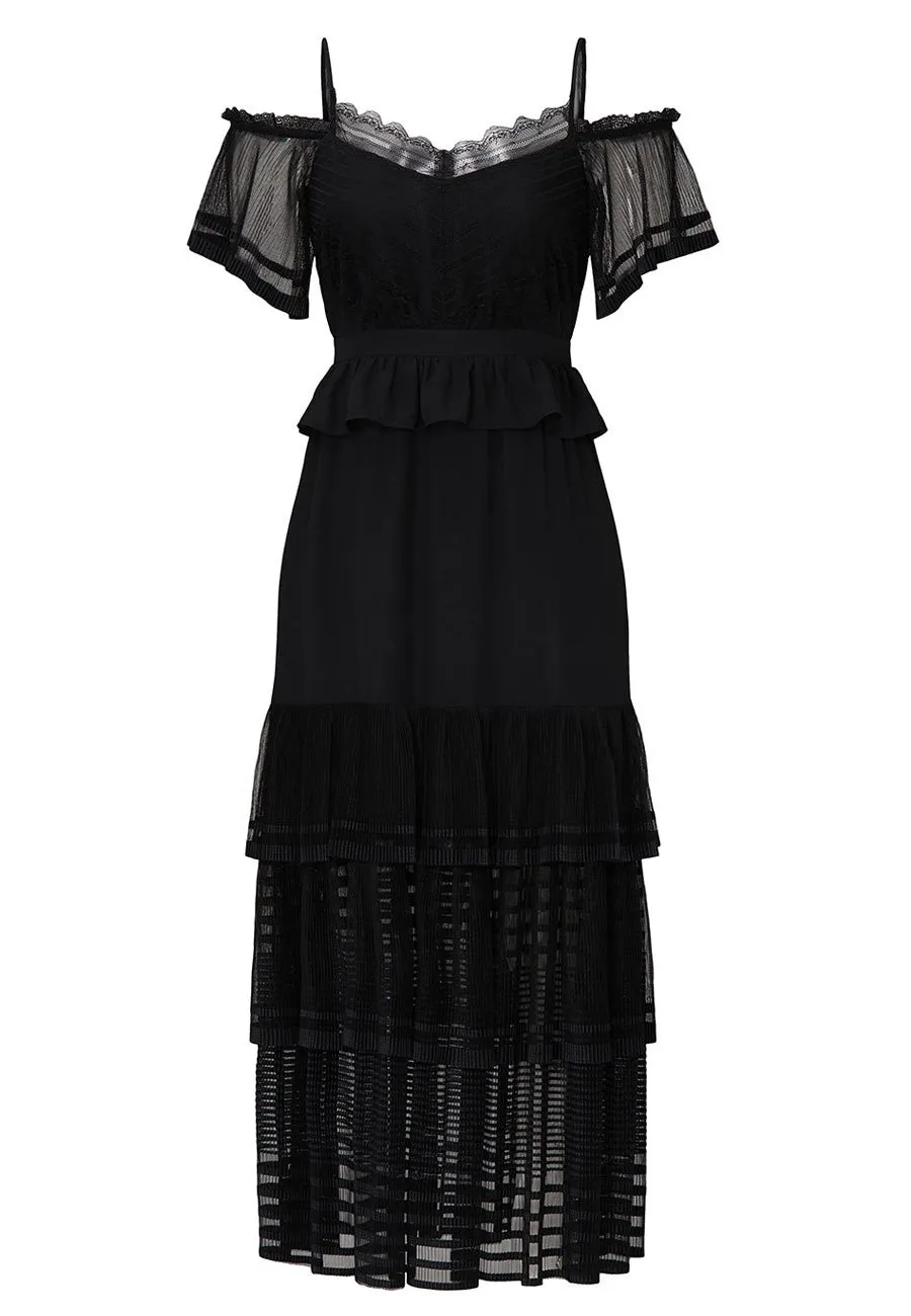 Black Inferno Off Shoulder Midi Dress (UK 10)