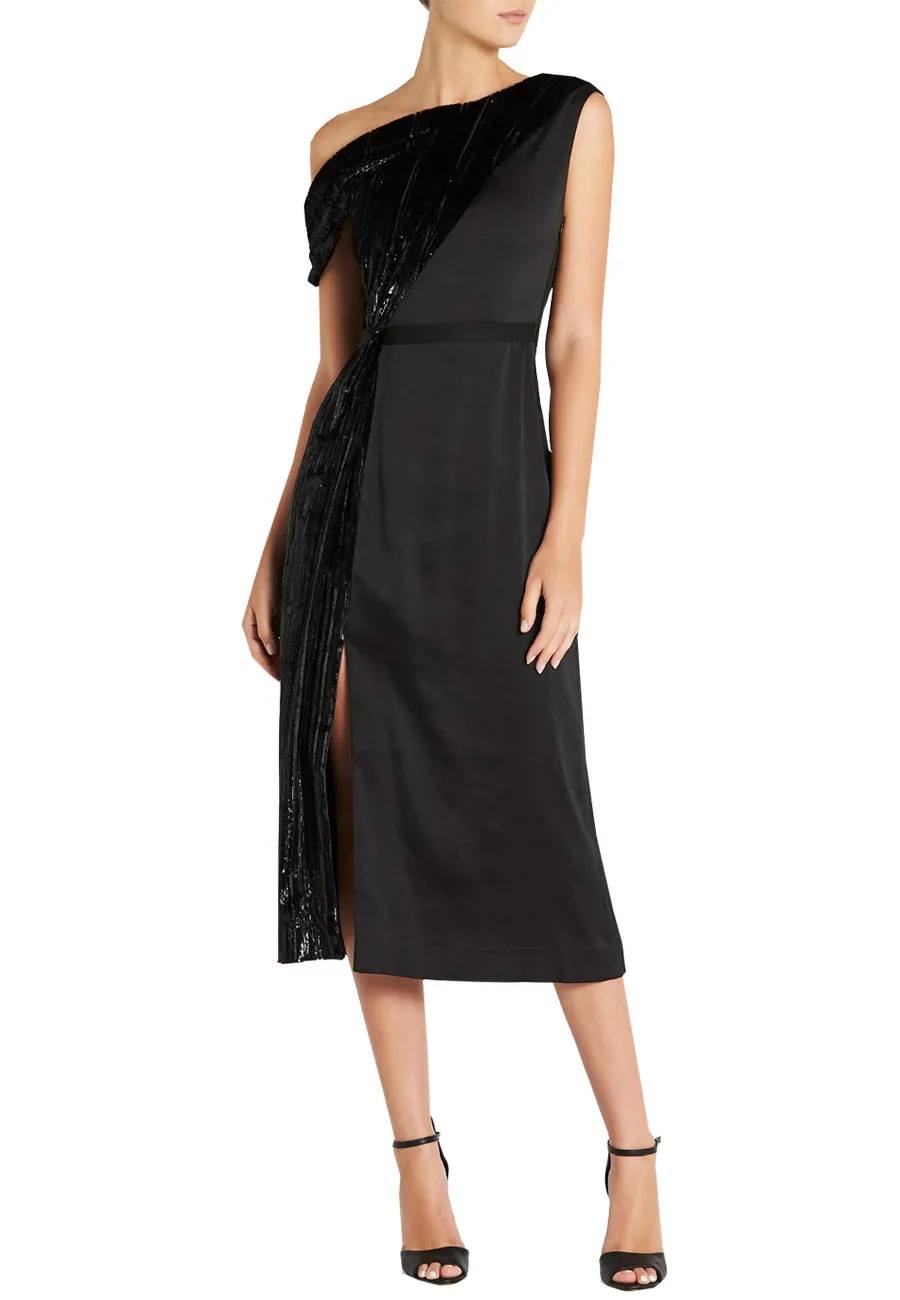 Black On & Off One Shoulder Lurex Midi Dress (UK 6)