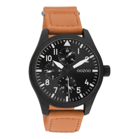 Black OOZOO watch with orange velcro strap - C11007