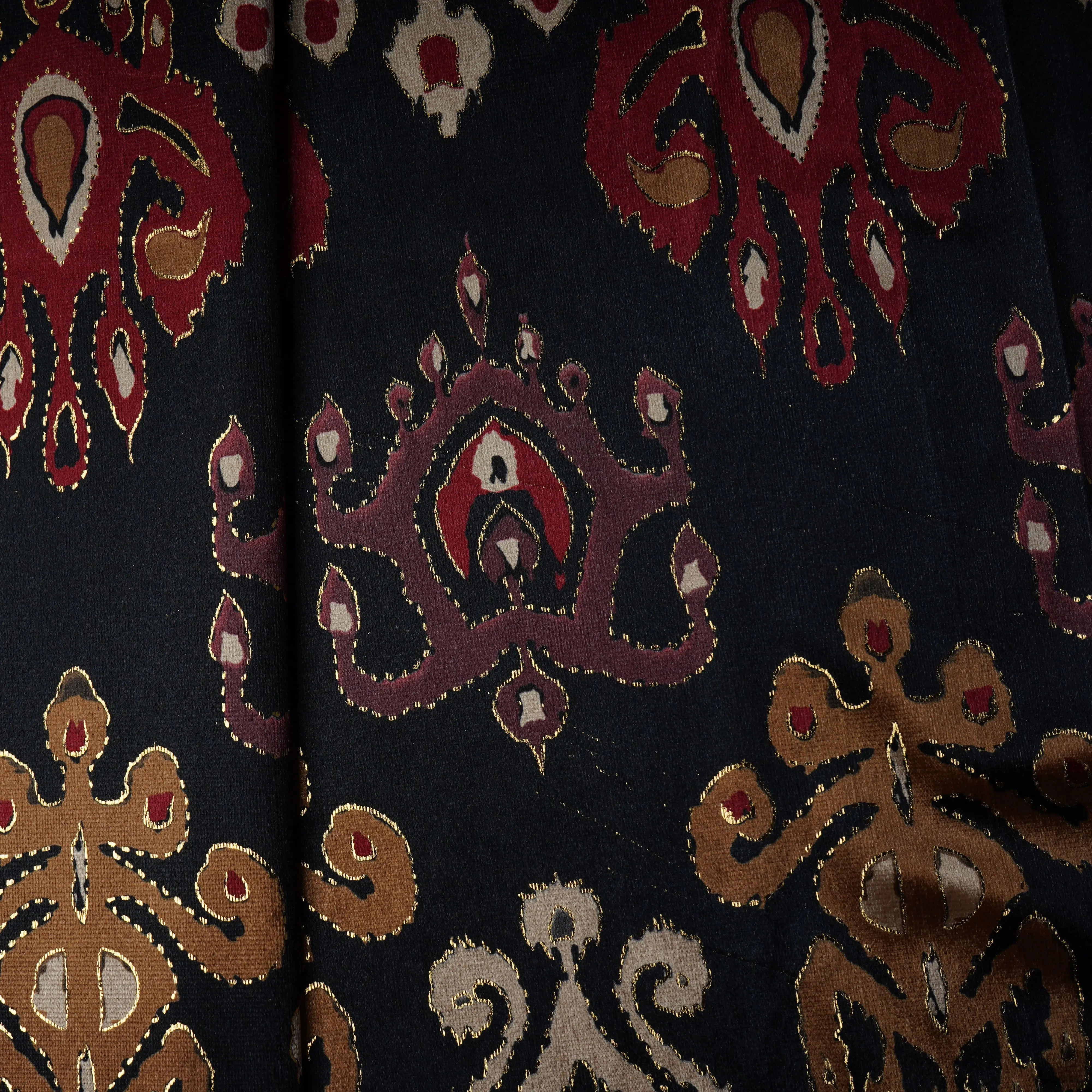 Black Traditional Print Velvet Silk Fabric 20396