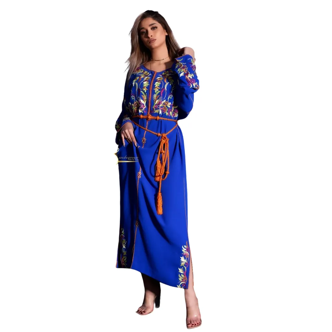 Blue and Orange Embroidered Kaftan