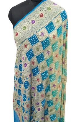 Blue Banarasi Bandhani Pure Georgette Meenakari Dupatta