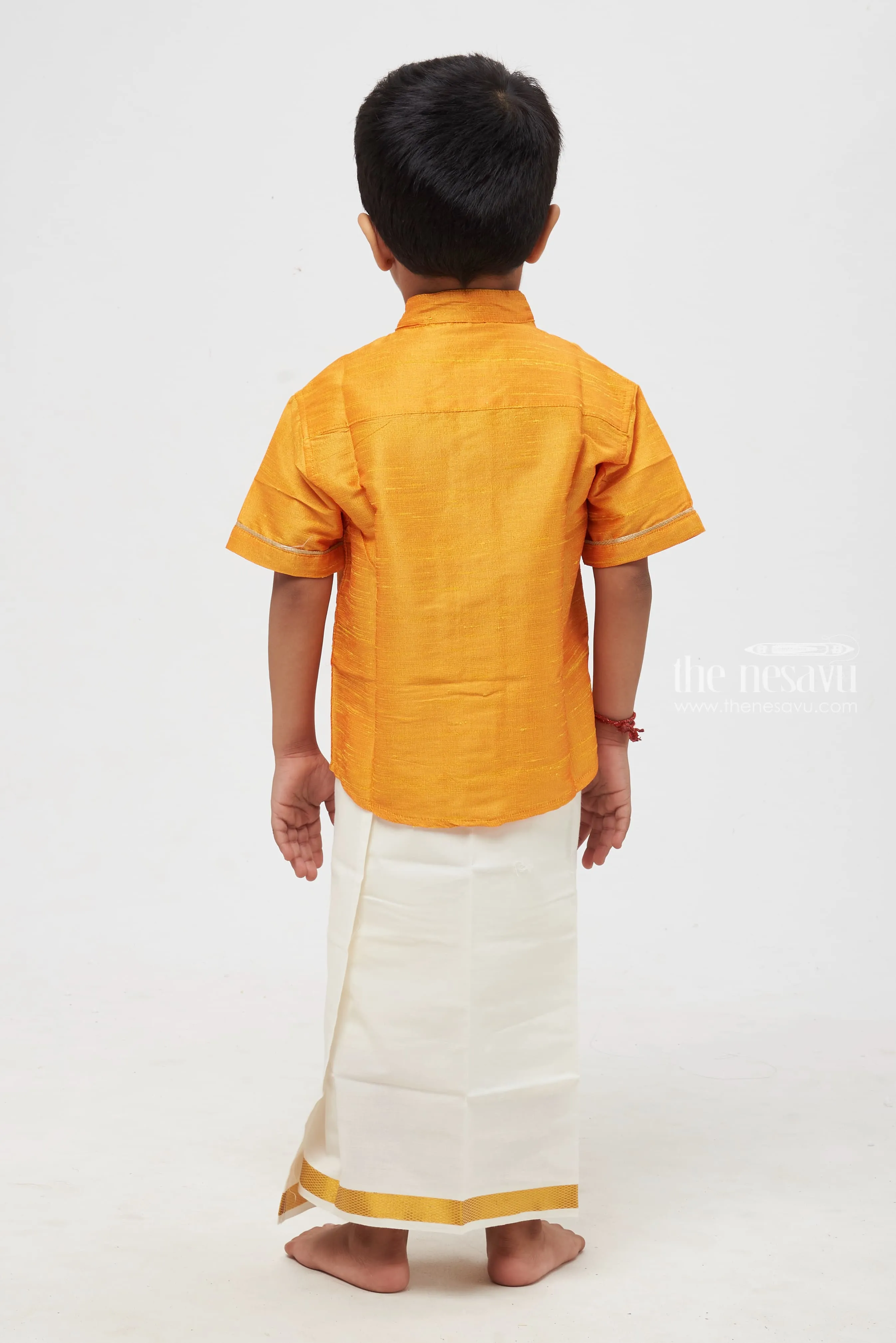 Boys Luxurious Orange Silk Shirt with Elegant Owl Design