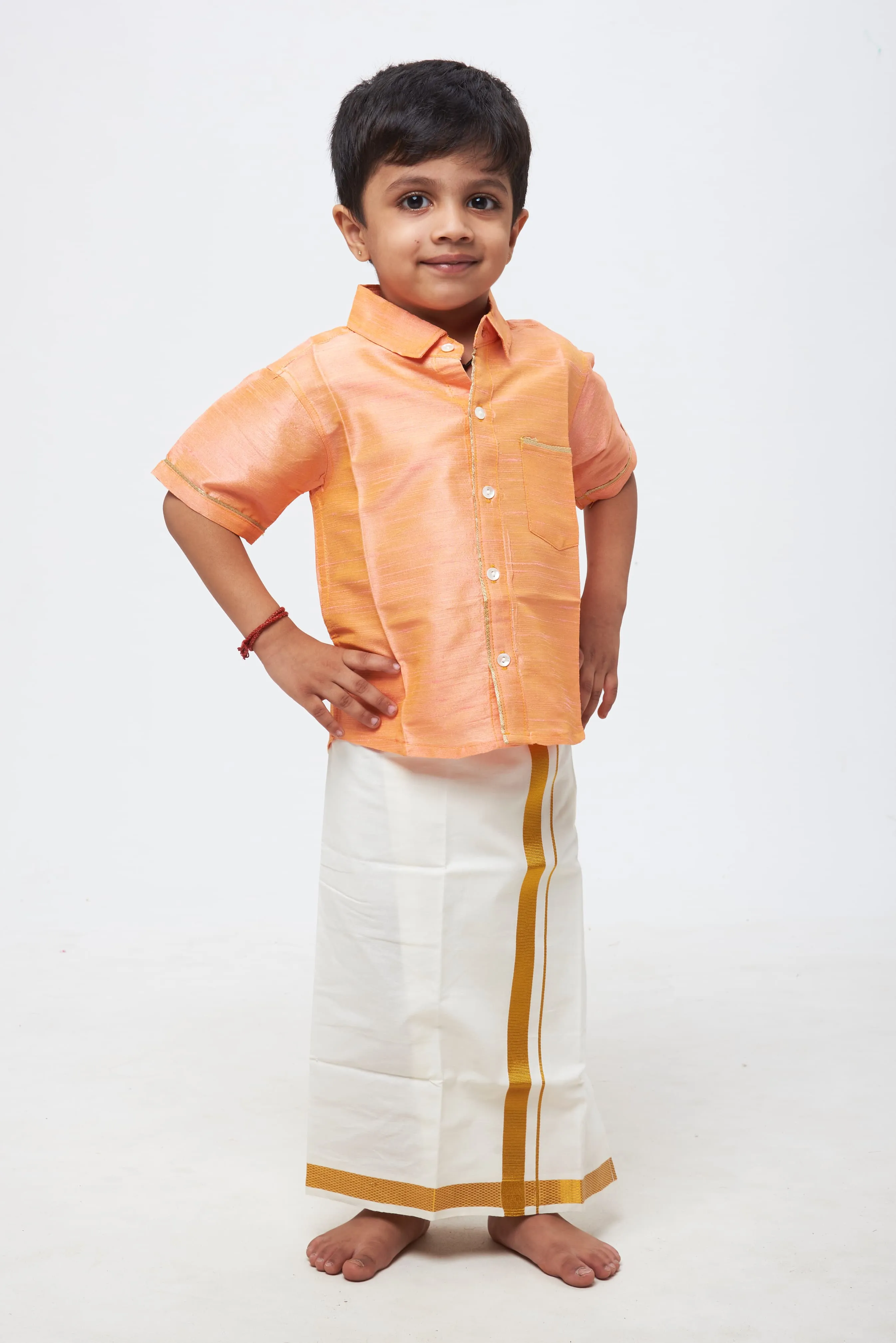 Boys Radiant Pink Silk Shirt with Delicate Silver Accents: The Pinnacle of Traditional Elegance