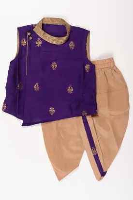 Boys Royal Blue Kurta with Beige Pachagajam - Traditional and Trendy Ethnic Set