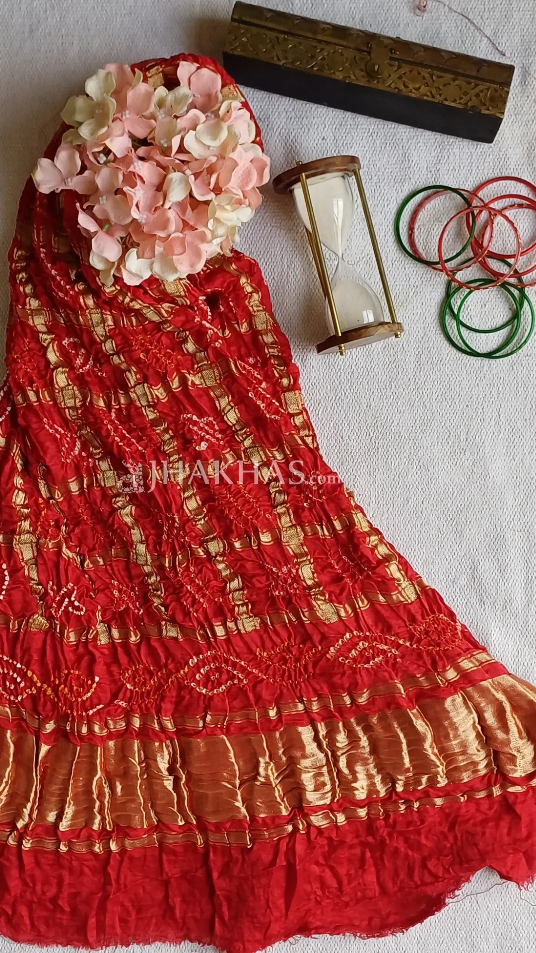 Bridal Red Banarasi Gharchola Gajji Silk Dupatta