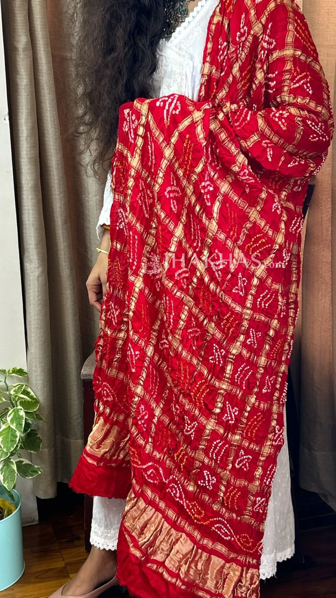 Bridal Red Banarasi Gharchola Gajji Silk Dupatta