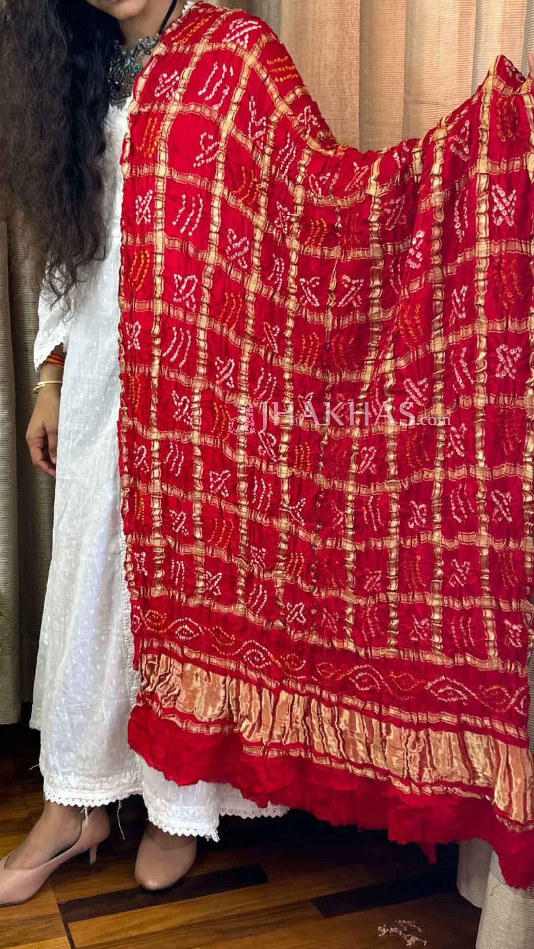 Bridal Red Banarasi Gharchola Gajji Silk Dupatta