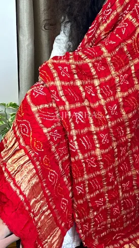 Bridal Red Banarasi Gharchola Gajji Silk Dupatta