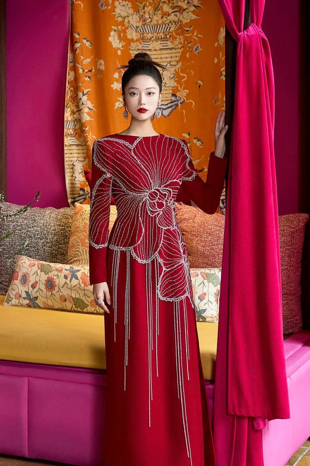 Brillia Sheath Stone Velvet Satin Floor Length Ao Dai