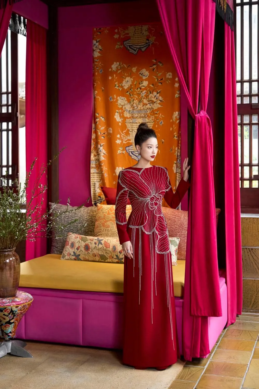 Brillia Sheath Stone Velvet Satin Floor Length Ao Dai