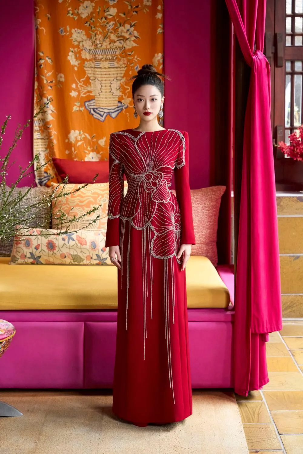 Brillia Sheath Stone Velvet Satin Floor Length Ao Dai