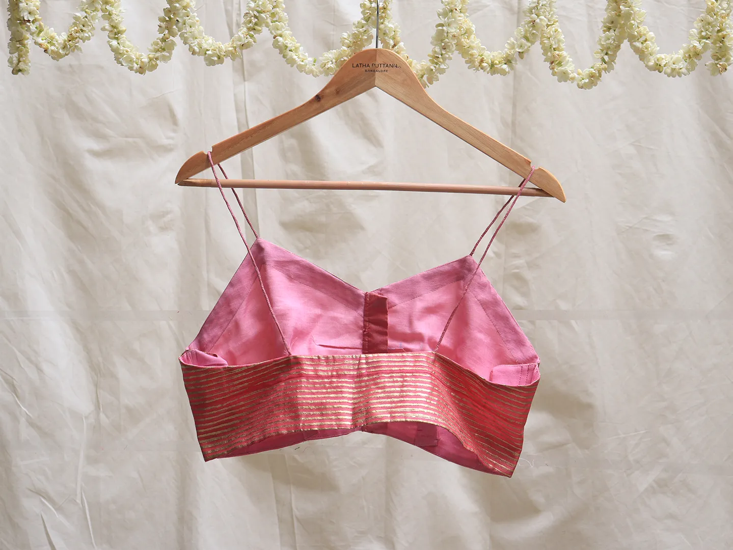 Bubblegum pink, crepe silk, Hand Embroidery Bralette