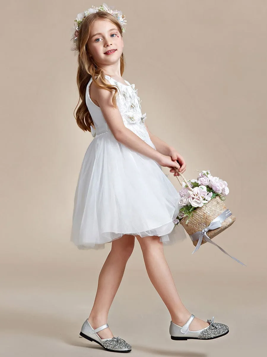 Butterfly Embroidered Sleeveless Tulle Flower Girl Dress