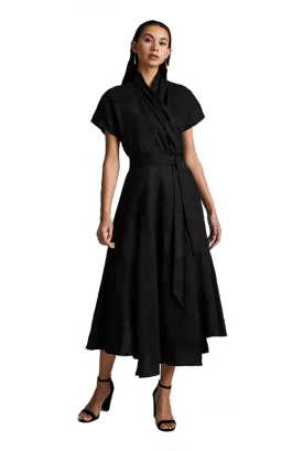 Butterfly Linen Wrap Dress | Black