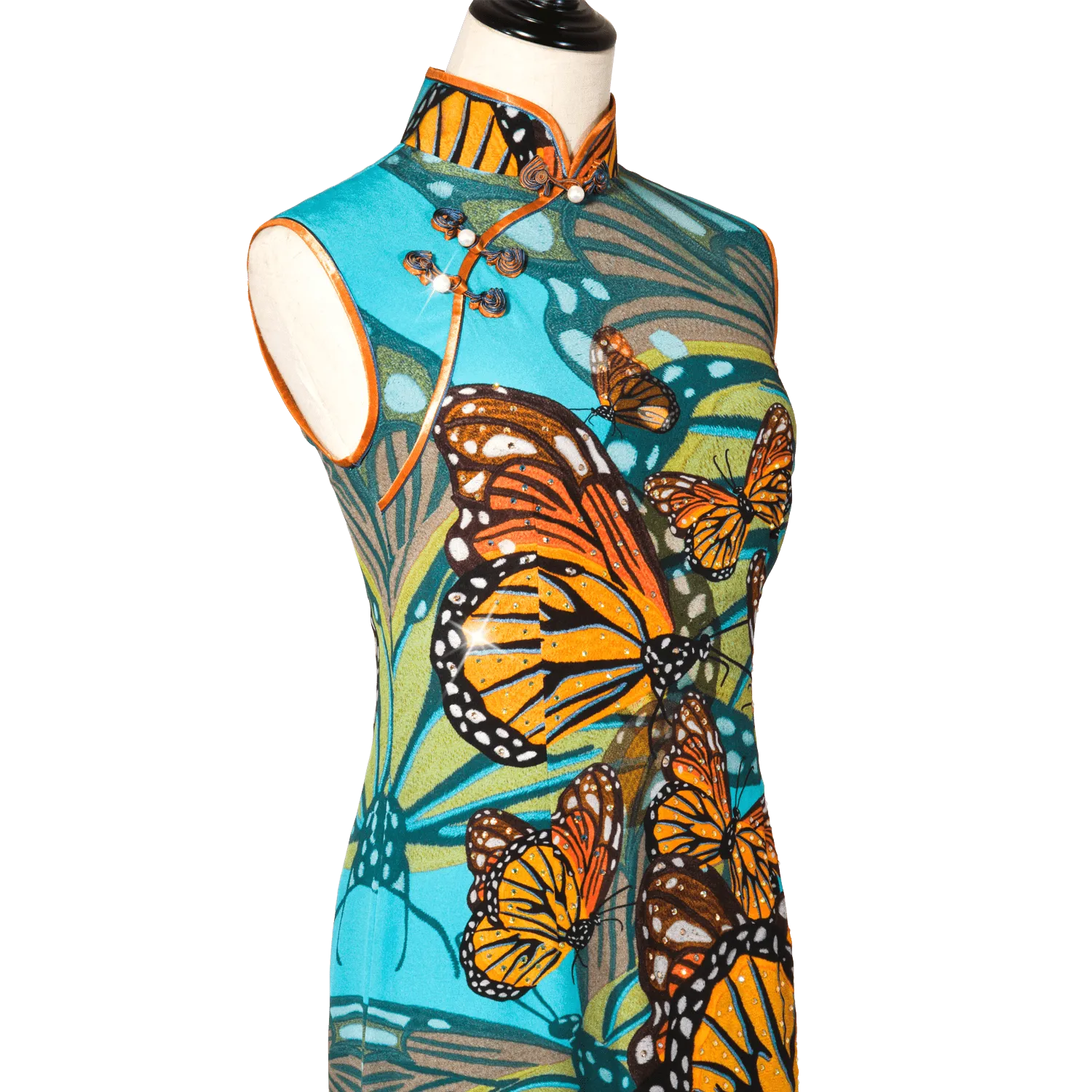 【BUTTERFLY】100% Silk Crystal Cheongsam (Sleeveless)