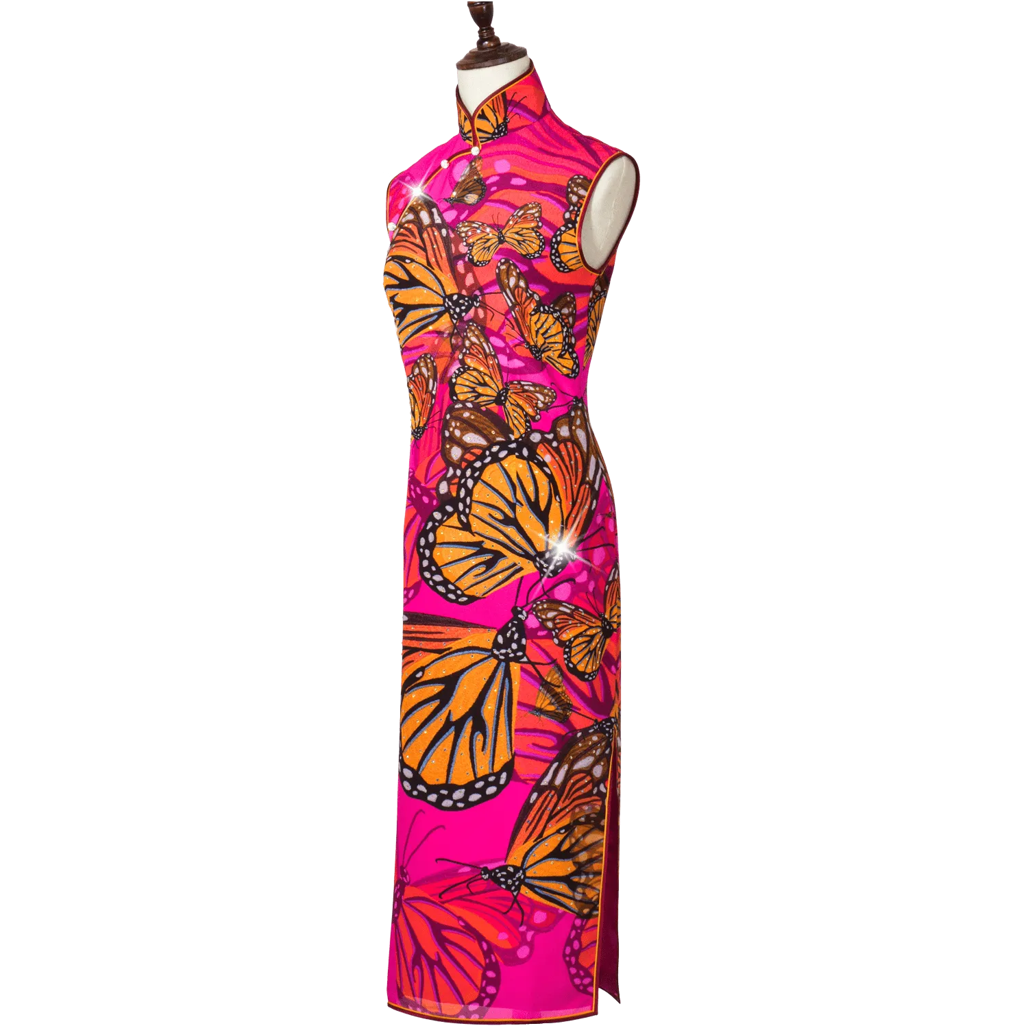 【BUTTERFLY】Masterpiece Collection Haute Couture 100% Silk Crystal Cheongsam (Sleeveless/Tailored Fit)