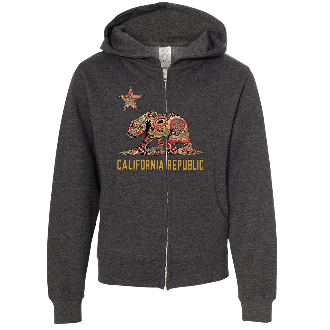 California Republic Paisley Bear Premium Youth Zip-Up Hoodie