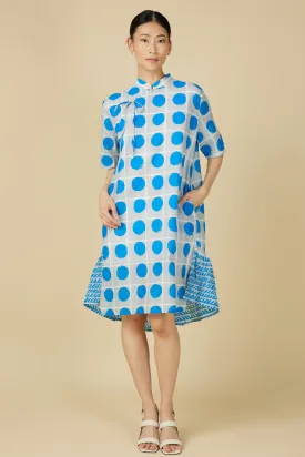 Celeste Cheongsam Dress in Blue Polka Dots