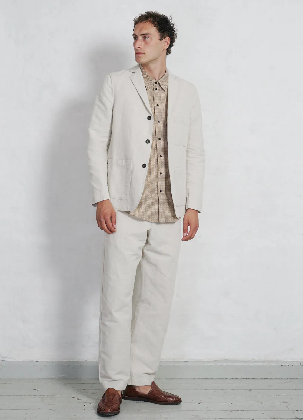 CHARLIE | Easy Three Button Blazer | Natural Flax