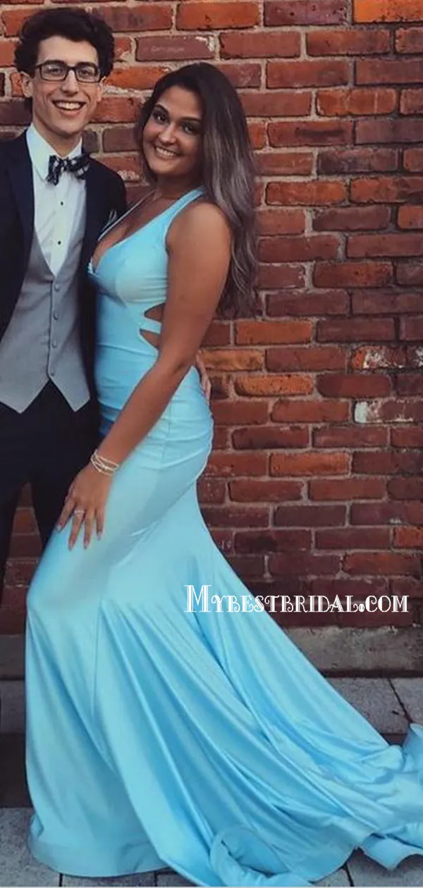 Charming V-neck Long Mermaid Open Back Popular Cheap Prom Dresses, BG0301