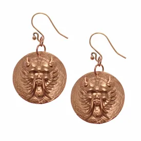 Chinese Foo Dog Copper Disc Earrings