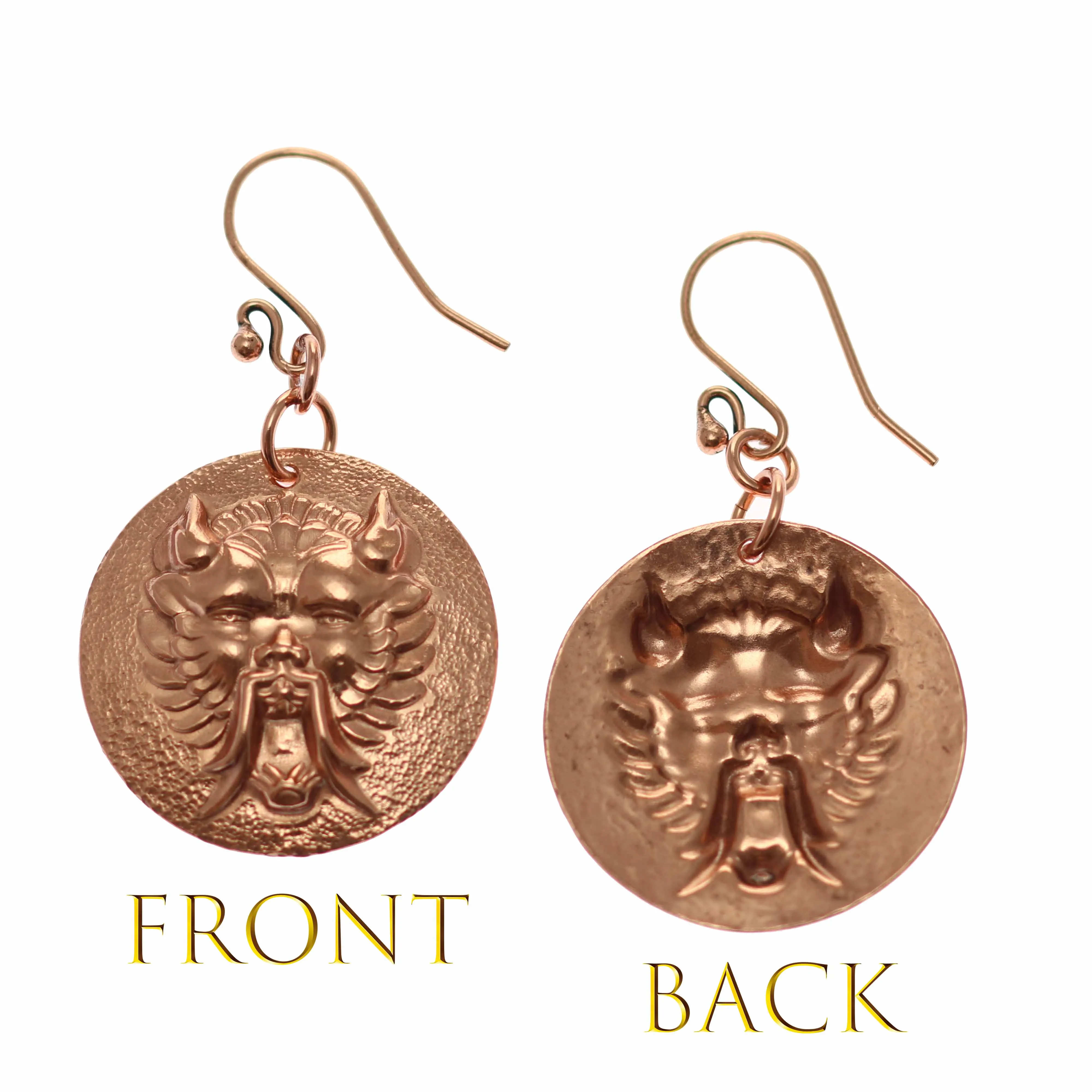 Chinese Foo Dog Copper Disc Earrings