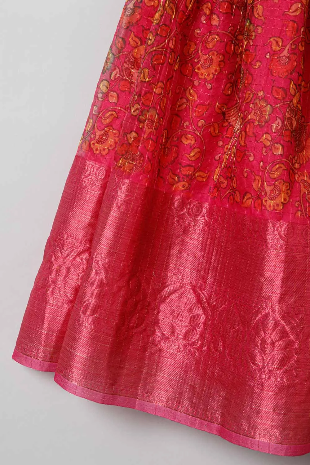 Chittythalli Traditional Pavadai Set V Neck short sleeve top with Box pleated Skirt - Yellow & Pink - PS38