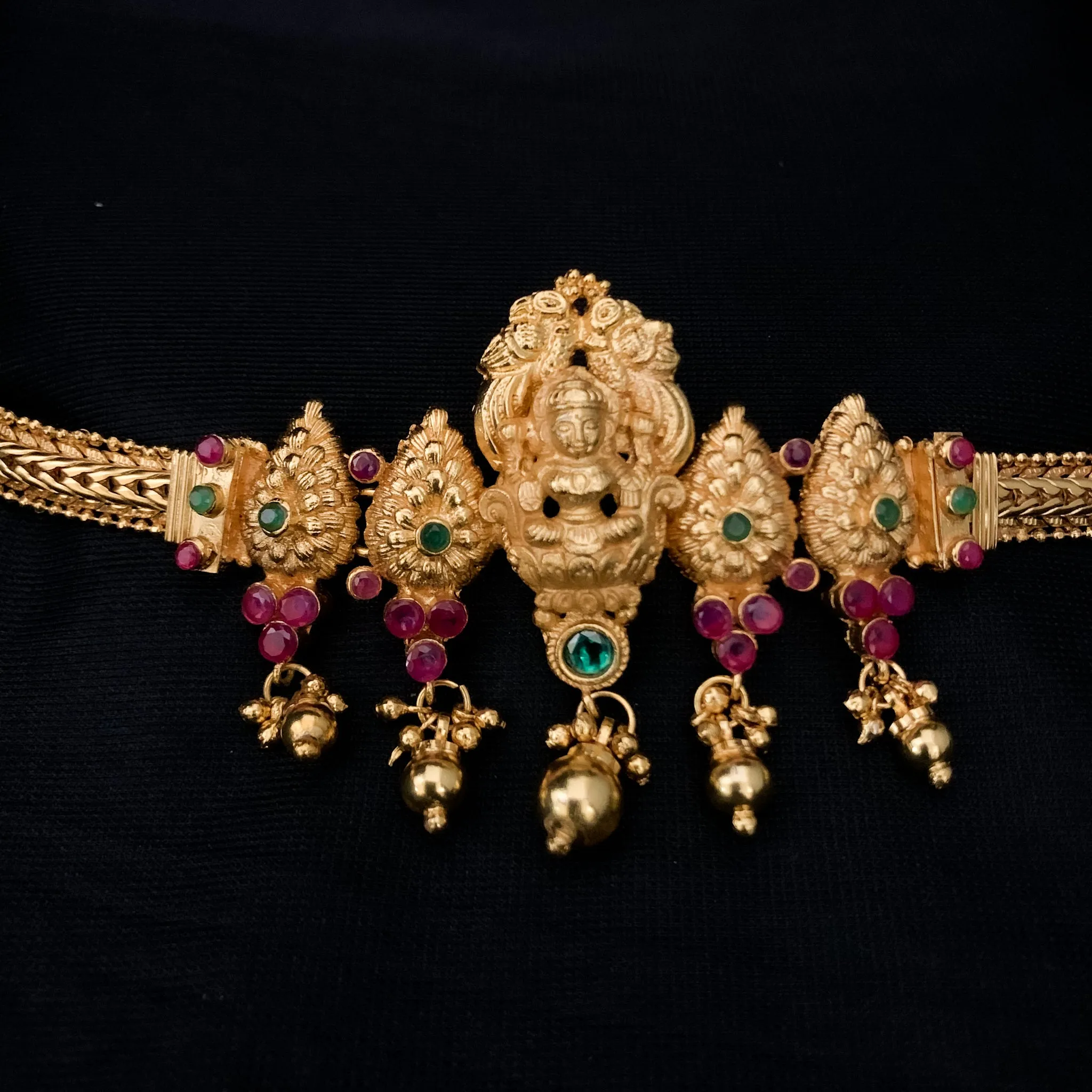 Classic Traditional Lakshmi and Kempu Antique Matte Gold Armlet