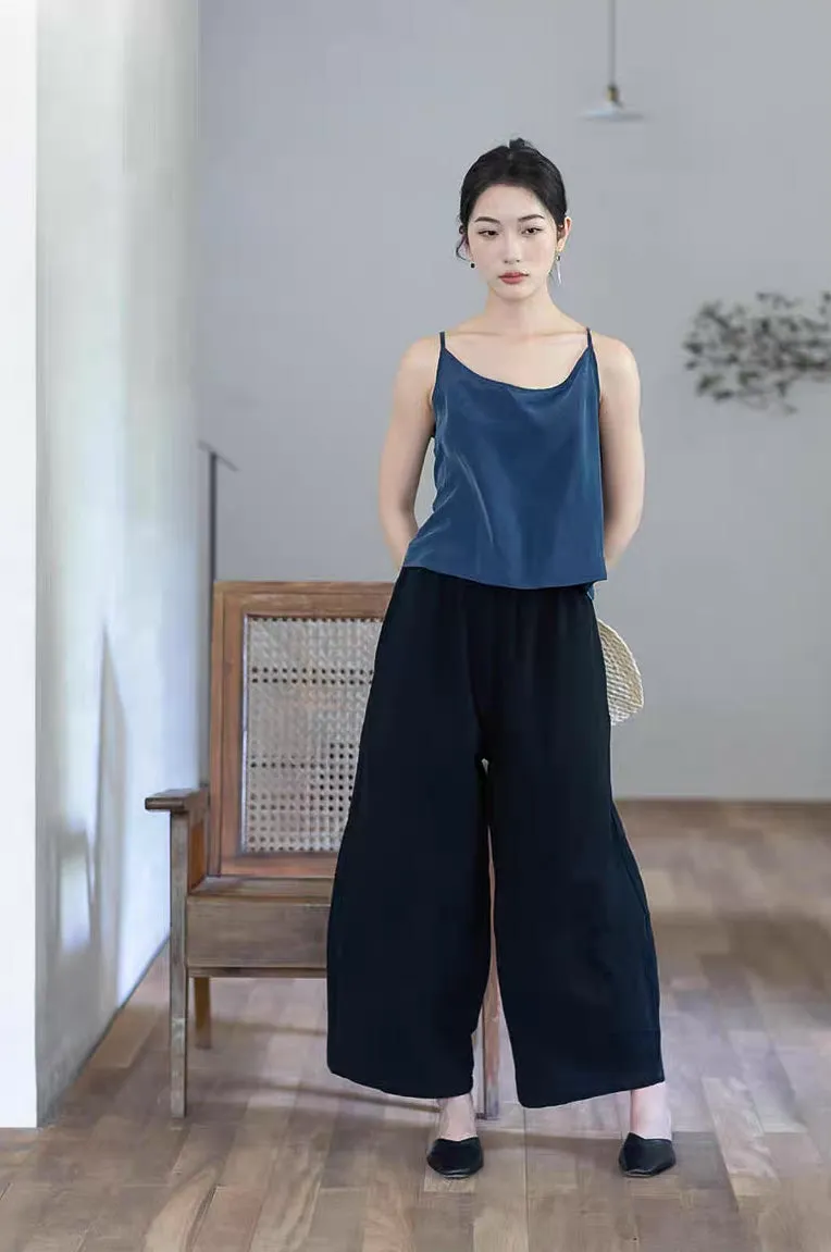 Cotton Linen Long Pants in Black